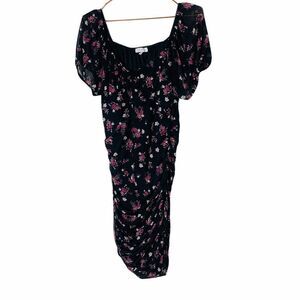 EUC ANGL Ultra Flirt Black Floral Ruched Dress XL